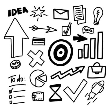 Karalama işi bilgi simgesi beyaz arkaplanda izole edildi. Yönetim konsepti. Basit grafik el çizimi vektör çizimi.