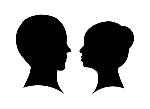 Flat Woman Man Couple Head Shadow Shape Isolated White Background — Vetor de Stock