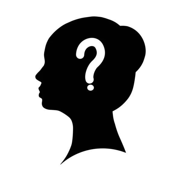 Flat Woman Head Shadow Shape Question Mark Isolated White Background — Vector de stock