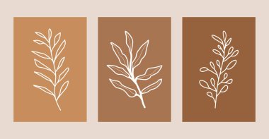 Soyut çizgili çiçek arkaplan koleksiyonu. Moda güzellik vektörü arkaplanı. Karalama botanik el çizimi çiçekler, dallar, yapraklar. Basit duvar kağıdı yazdırma şablonu.