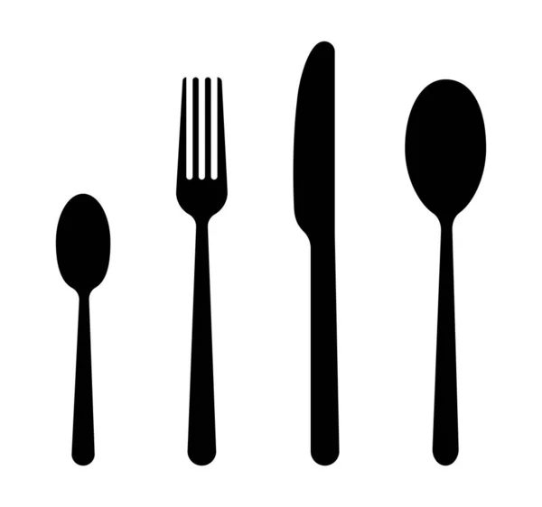 Spoon Knife Fork Dishware Isolated White Background Icon Set Simple —  Vetores de Stock