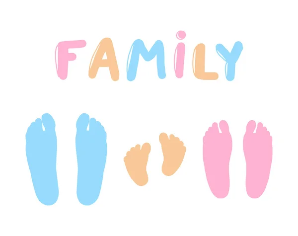 在白色背景向量图标集中隔离的家族脚印 平面彩色婴儿淋浴邀请卡模板 父亲和婴儿赤脚的简单指纹 墙壁艺术海报 — 图库矢量图片
