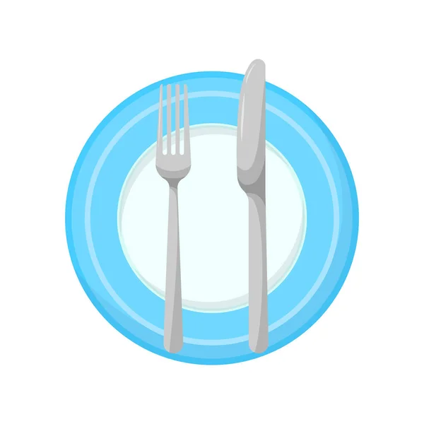 Knife Fork Plate Isolated White Background Icon Cartoon Silver Kitchen — Vector de stock