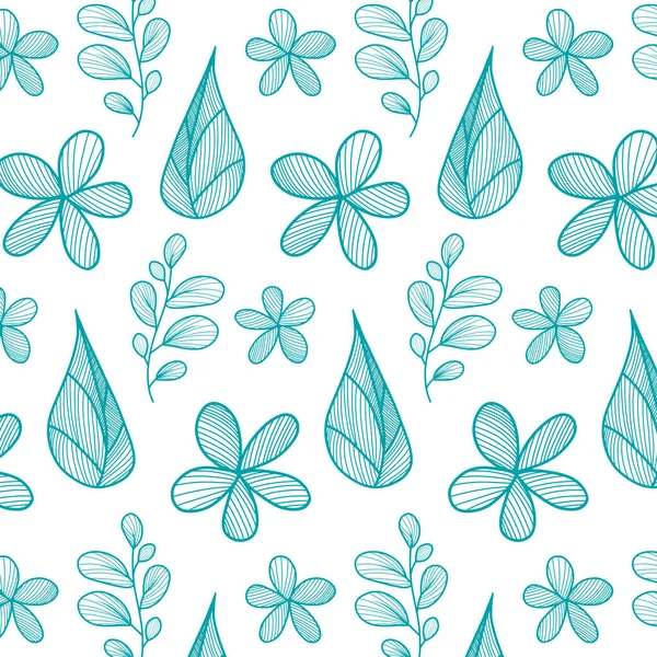 Голубой Ботанический Узор Белом Фоне Простой Векторный Цветочный Фон Цветы — стоковый вектор
