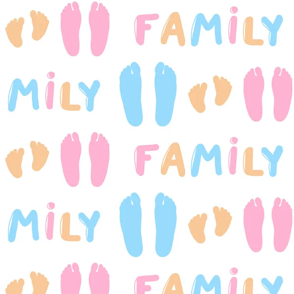 Family Footprints Seamless Pattern Isolated White Background Flat Colorful Fabric — Διανυσματικό Αρχείο