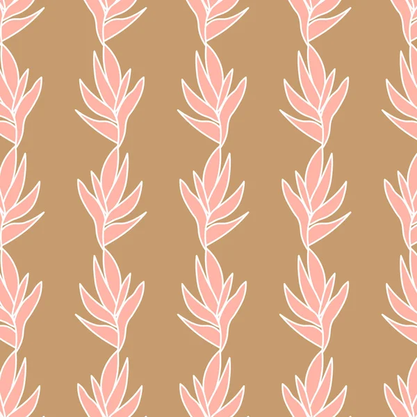 Basit, bitkisel, pürüzsüz desen, çiçekli arka plan. Vektör el çizimi, kumaş baskı şablonu. Yapraklı çizgili duvar kağıdı. Zarif botanik ambalaj kağıdı tasarımı. 