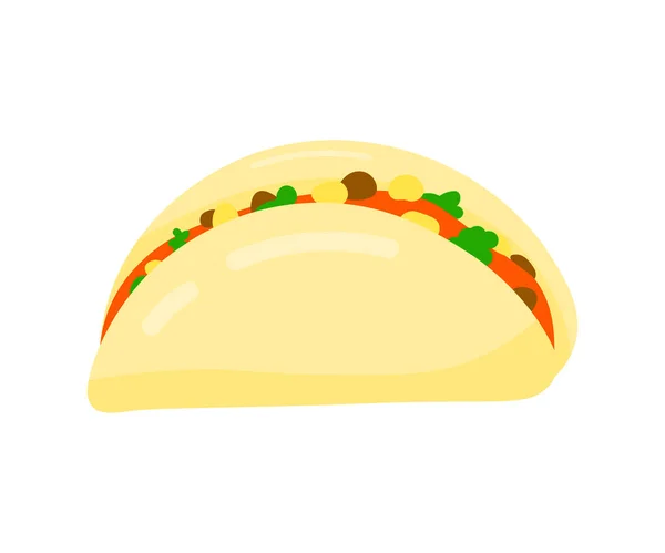 Taco Geïsoleerde Vectoricoon Kleurrijke Mexicaanse Voedsel Cartoon Lekker Traditioneel Street — Stockvector