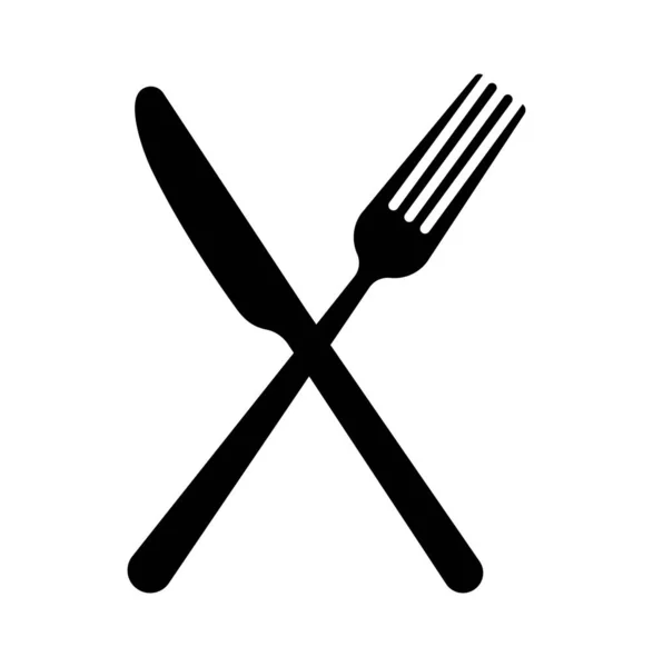 Knife Fork Dishware Isolated White Background Icon Set Simple Black —  Vetores de Stock