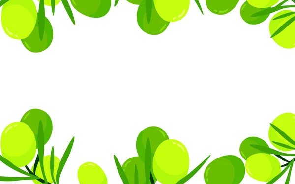 Green Olives Fruits Branches Cartoon Illustration Isolated White Background Vector — Image vectorielle