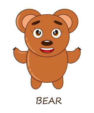 Cute doodle bear animal, cartoon character isolated on white background. Memory card template fir kids.