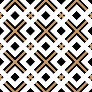 Plaid seamless pattern with rhombus. Vector fabric print template. Scottish style gingham ornament. Geometric striped carpet background. Checkered black, white and beige backdrop.