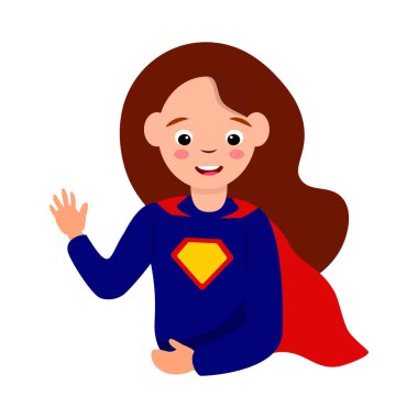 Super girl character vector illustration isolated on white background. Super hero person, colorful cartoon party costume. 