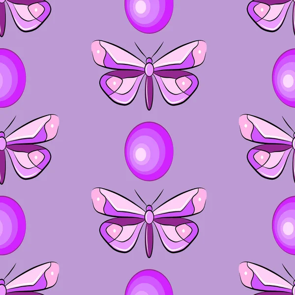 Cartoon Pink Butterfly Colorful Seamless Pattern Natural Purple Vector Fabric —  Vetores de Stock