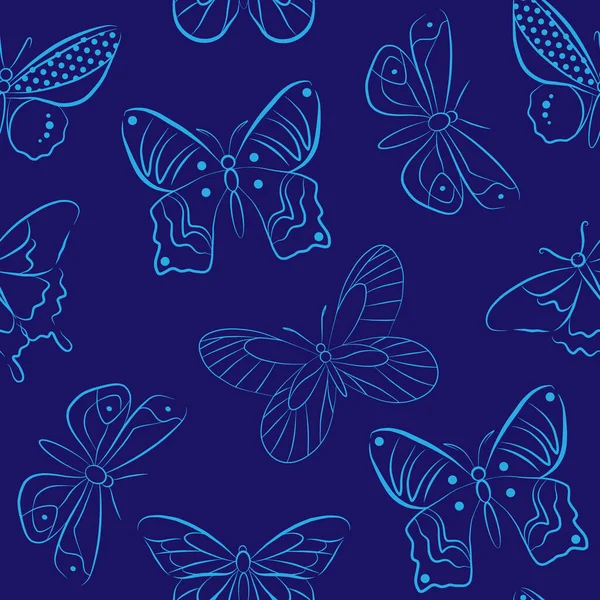 Butterfly Insect Isolated Vector Illustration Blue Seamless Pattern Template Simple — Διανυσματικό Αρχείο