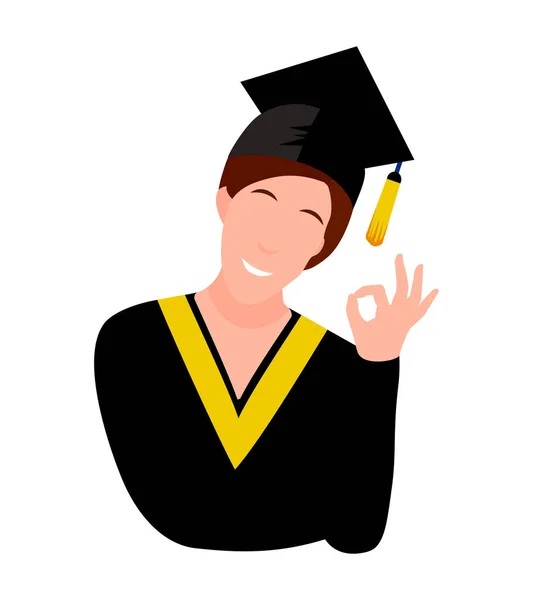 Graduate Girl Character Vector Student Black Robe Cap University Education — Stock Vector
