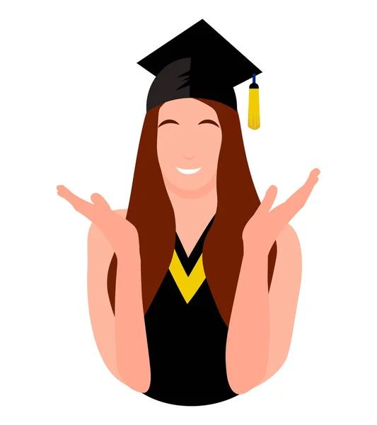 Graduate Girl Character Vector Student Black Robe Cap University Education — Archivo Imágenes Vectoriales