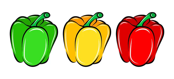 Red Green Yellow Sweet Pepper Isolated Vector Icon Set Vegetable — Stockový vektor