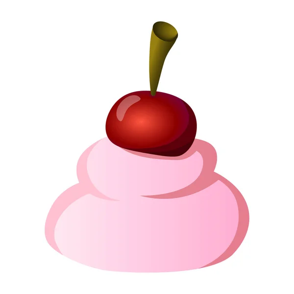 Colorful Pink Cream Cheese Cherry Cartoon Sweet Illustration Isolated White — 스톡 벡터