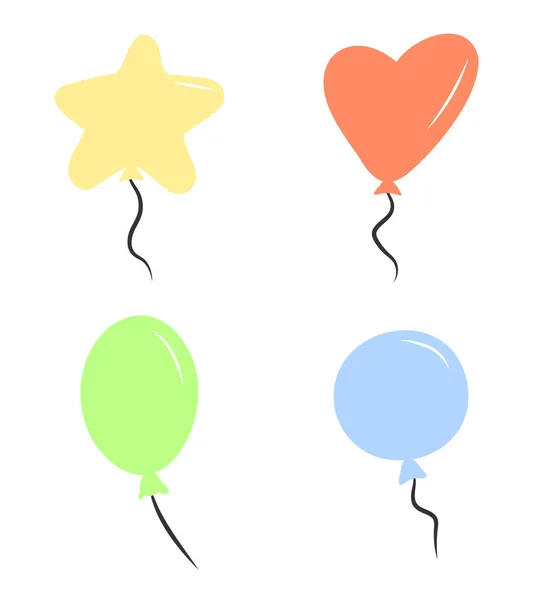 Simple Doodle Air Balloon Icon Set Isolated White Background Heart — Vetor de Stock