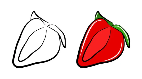 Sweet Strawberry Slice Icon Set Isolated White Background Vector Outline — Stockvektor