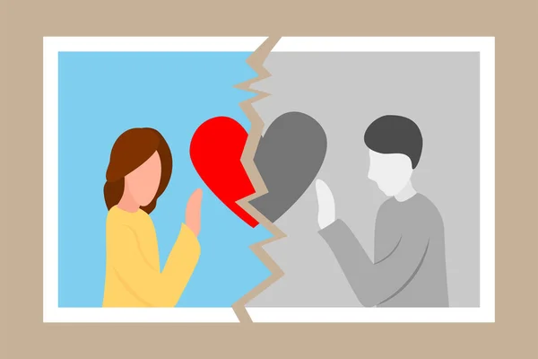 Divorce Icon Torn Photo Couple Love Break End Family Life — Stockvector