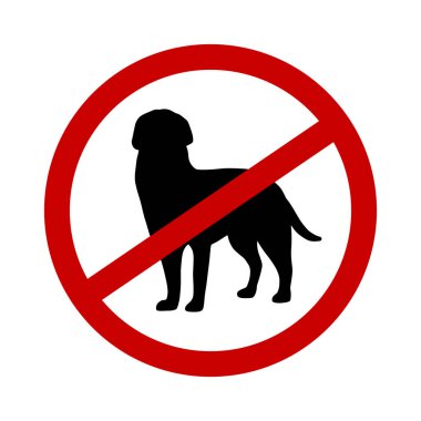 Köpek sembolü şablonu ile girmeyin. Basit vektör şekil simgesi seti, siyah siluet. Uyarı: Halka açık alanda dur işareti. Kısıtlama bölgesi.