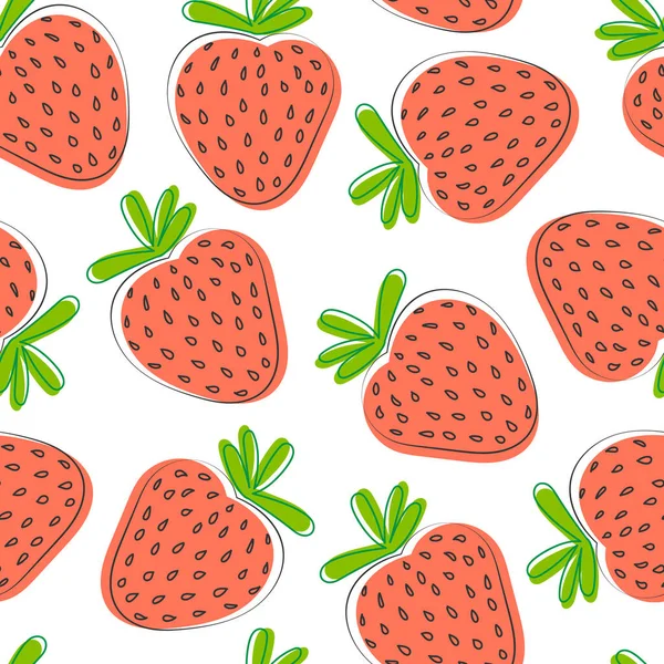 Colorful Strawberry Seamless Pattern Isolated White Background Doodle Vector Fabric — Stock Vector