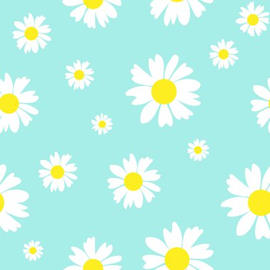 Çiçeksiz desen. Botanik kumaş deseni. Beyaz papatya çiçekleriyle vektör illüstrasyonu. 