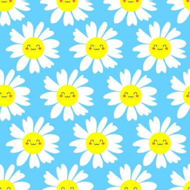 Çiçeksiz desen. Botanik kumaş deseni. Şirin papatya çiçekleriyle vektör illüstrasyonu. 