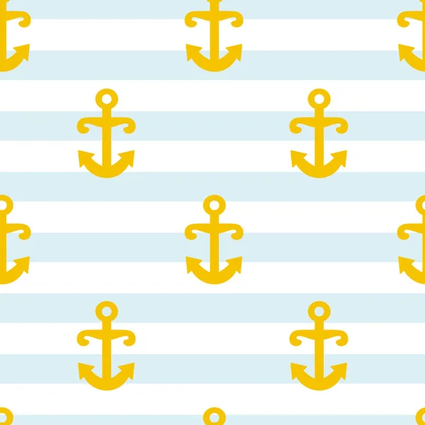 Nautical Nursery Seamless Pattern Anchor Striped Doodle Background Simple Vector — Stock Vector