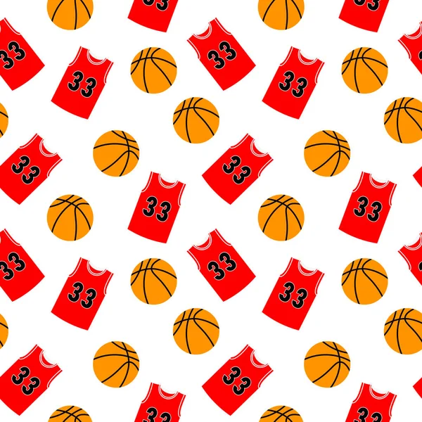 Basketball sport ball and uniform isolated on white background seamless pattern. Cartoon doodle play game fabric print template. Sportive nursery wallpaper sample