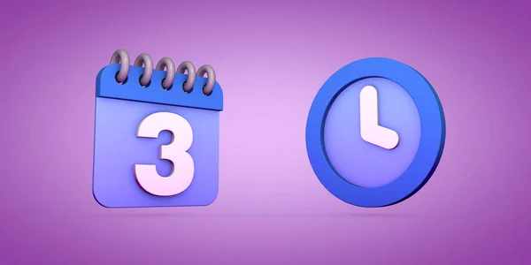 Calendar and time management 3d render illustration on purple background