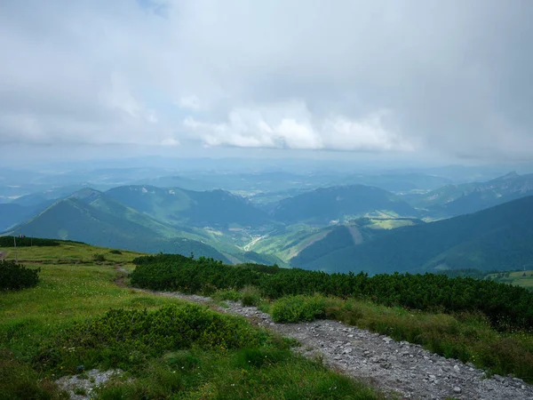 Ομιχλώδης Κορυφές Βουνών Στη Σλοβενία Triglav Εθνικό Πάρκο Καλοκαιρινό Τοπίο — Φωτογραφία Αρχείου
