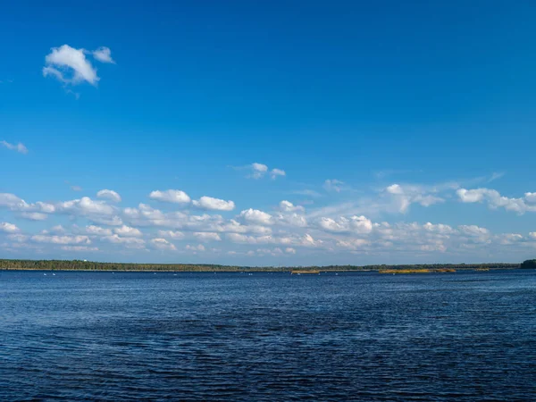Заміське Лісове Озеро Влітку Глибокою Блакитною Водою Відображенням Зеленими Деревами — стокове фото