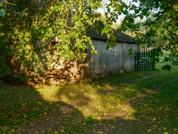 Oude Landelijke Schuur Van Houten Planken Beton Het Platteland Zomer — Stockfoto