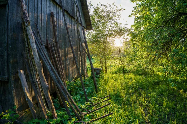 Old Countryside Barn Wooden Planks Concrete Rural Area Summer — Stock Photo, Image