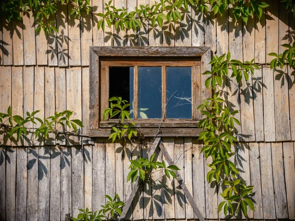 夏の農村部の木の板やコンクリートから古い田舎の納屋は — ストック写真