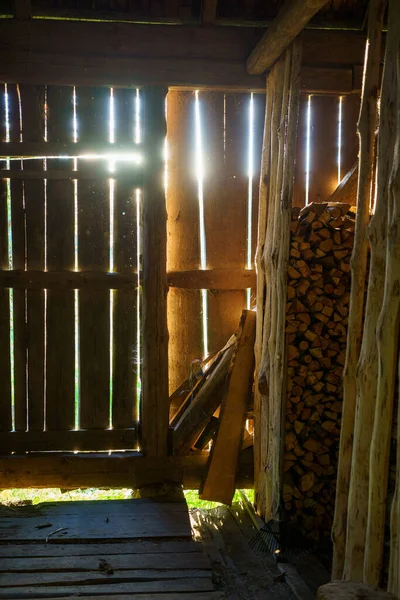 Old Countryside Barn Wooden Planks Concrete Rural Area Summer — Stock Photo, Image