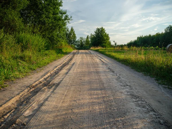 Gravel Road Countryside Summer Nature Dry Road Forest — Stock Photo, Image