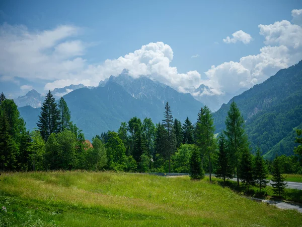 Misty Alpine Mountain View Panorama Slovenia Summer Time Hiking Rocks — Stock Photo, Image