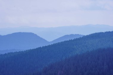 Avusturya 'nın yaz tarlaları ve köyleri üzerindeki dağ zirveleri ve çizgiler