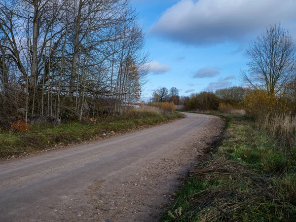 Strada Sterrata Bagnata Con Acqua Campagna Autunno Giorno Paesaggio — Foto Stock