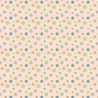 Hassas bir bej zemin üzerinde çok renkli kar taneleri desenli vektör şenlik görüntüsü