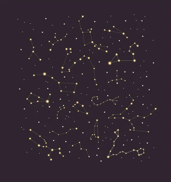 Ilustración Del Cielo Estrellado Espacial Vectorial Con Diferentes Constelaciones Estrellas — Archivo Imágenes Vectoriales