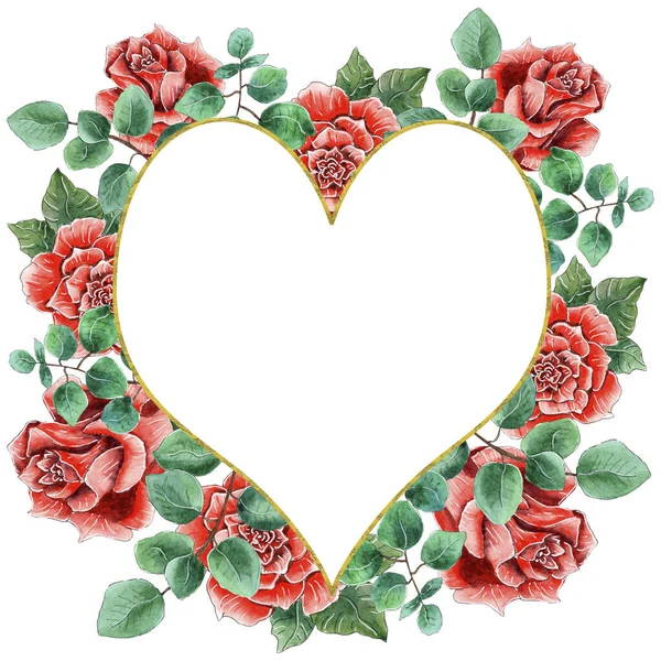 Diseño de marco en forma de corazón de rosa acuarela. —  Fotos de Stock