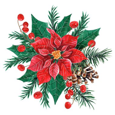 Suluboya Noel Poinsettia Buket Tasarımı.