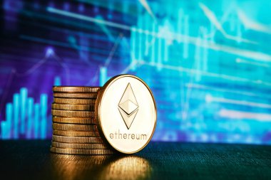 Ethereum kripto para birimleri ve arkaplan grafik istatistikleri