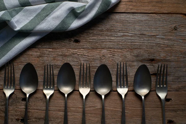 Background Old Spoons Forks Rustic Wood — Stock Photo, Image