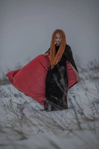 Beautiful Young Woman Looking Camera Winter Day — Stock Photo, Image