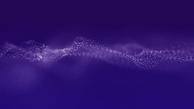 Noktalar ve doğrular dalgası. Dinamik dalgalı soyut bir arkaplan. Uzayda noktalar. 3d oluşturma